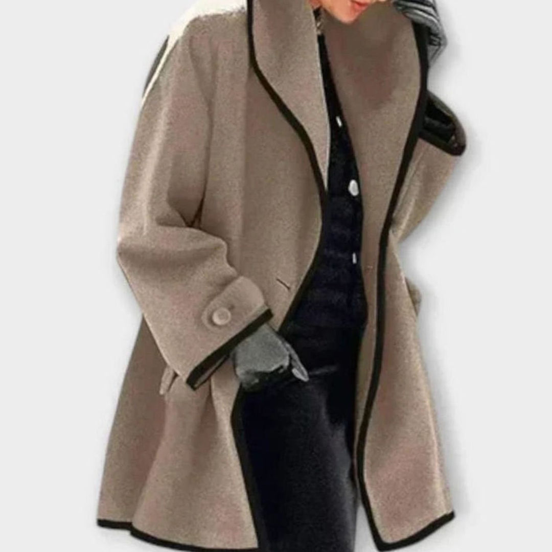 Women's Oversized Wool-Blend Contrast-Trim Swing Coat - Khaki