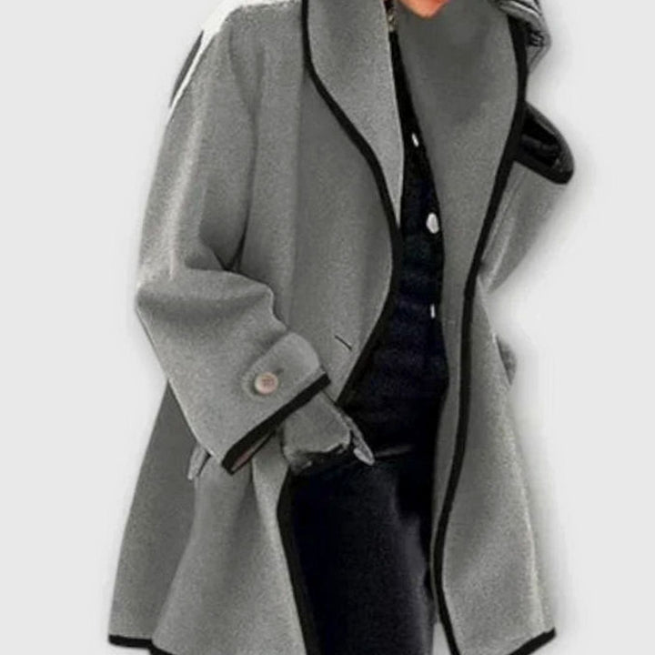 Women's Oversized Wool-Blend Contrast-Trim Swing Coat - Grey
