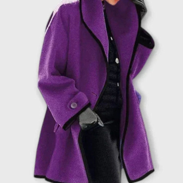 Women's Oversized Wool-Blend Contrast-Trim Swing Coat - Purple