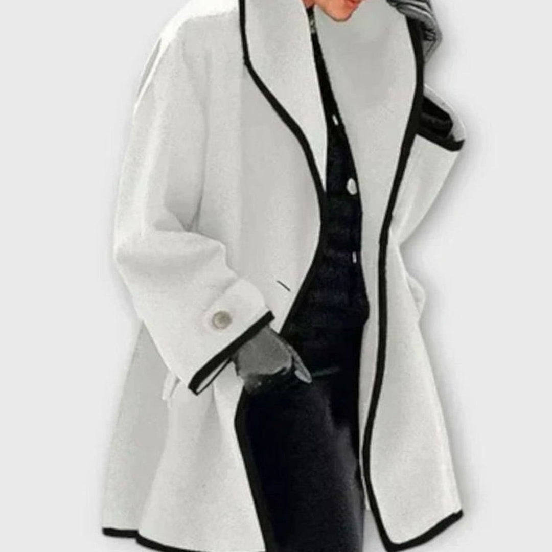 Women's Oversized Wool-Blend Contrast-Trim Swing Coat - White