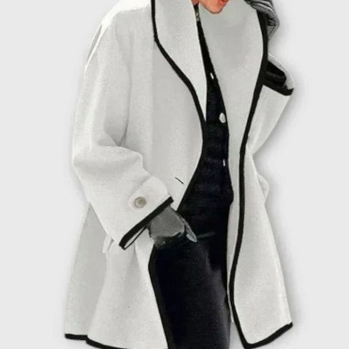 Women's Oversized Wool-Blend Contrast-Trim Swing Coat - White