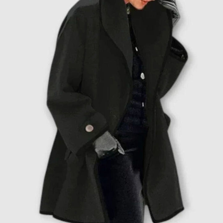 Women's Oversized Wool-Blend Contrast-Trim Swing Coat - Black