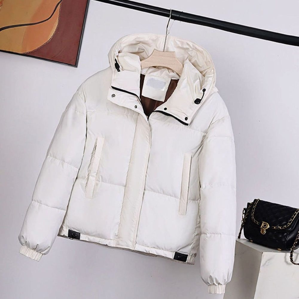 Women's Padded Hooded Boxy-Fit Puffer Jacket Concealed Zip - Off-White
