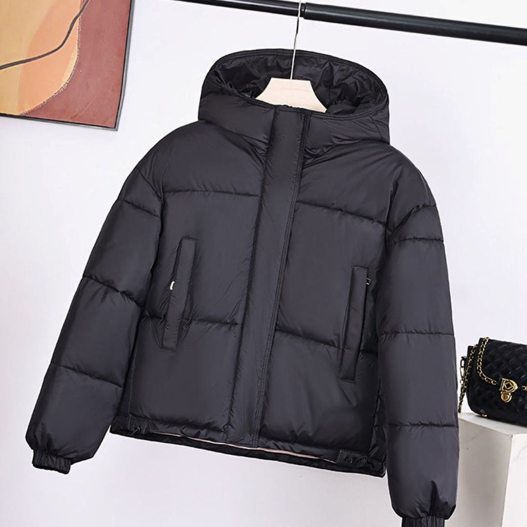 Women's Padded Hooded Boxy-Fit Puffer Jacket Concealed Zip - Black