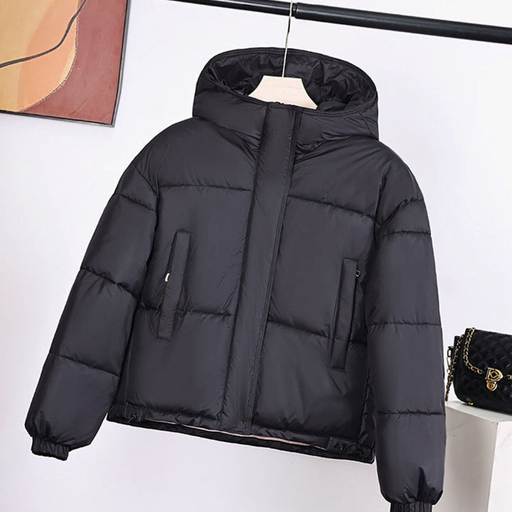 Women's Padded Hooded Boxy-Fit Puffer Jacket Concealed Zip - Black