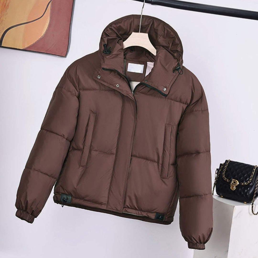 Women's Padded Hooded Boxy-Fit Puffer Jacket Concealed Zip - Brown
