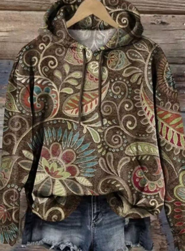 Women's Paisley Print Oversized Hooded Sweatshirt