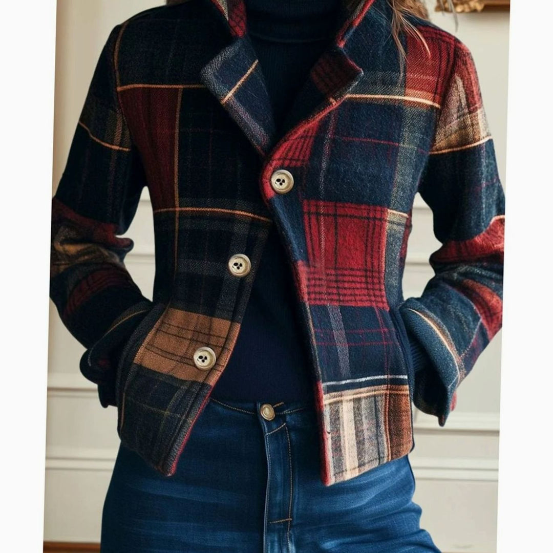 Women's Patchwork Plaid Single-Breasted Wool-Blend Jacket - Multicoloured
