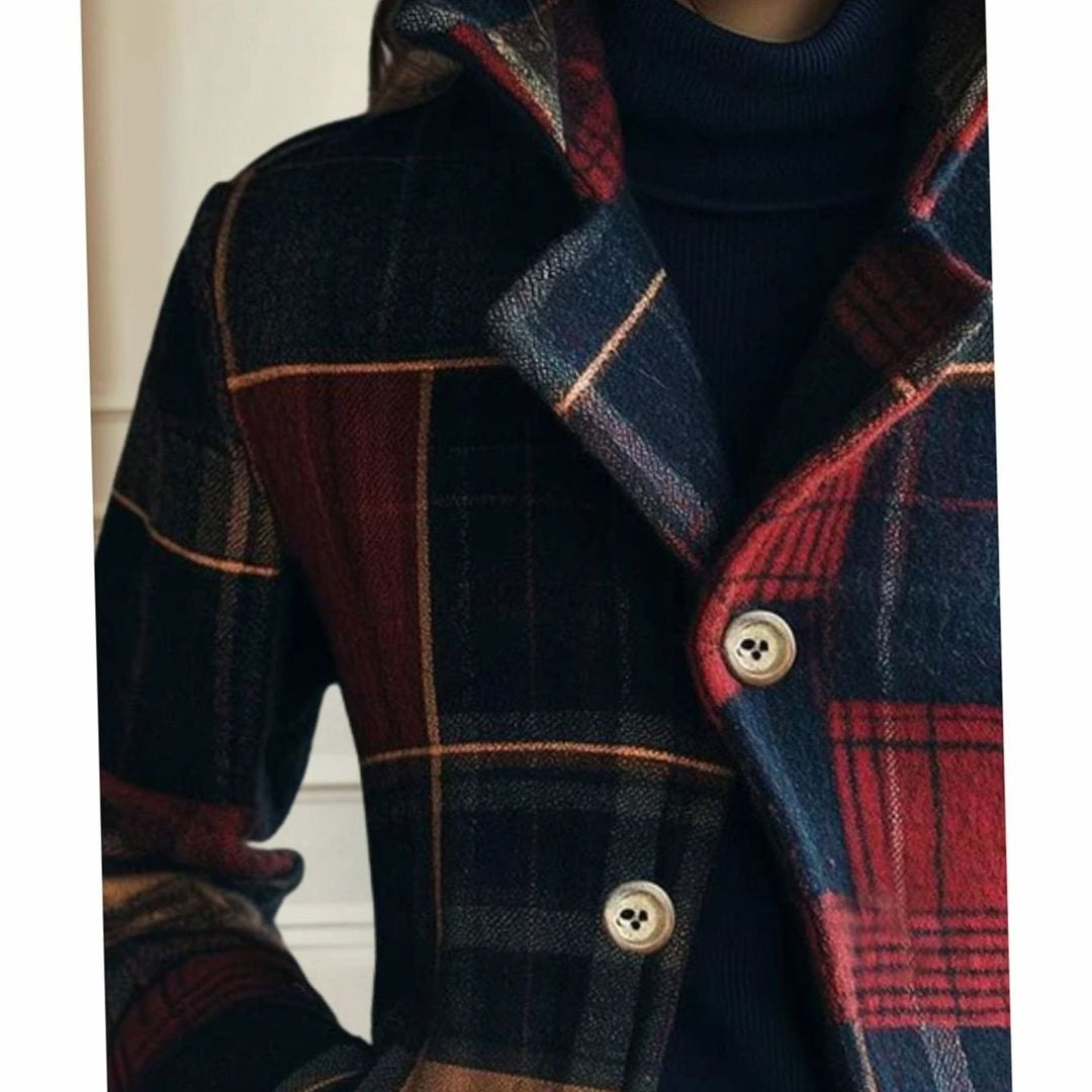 Women's Patchwork Plaid Single-Breasted Wool-Blend Jacket