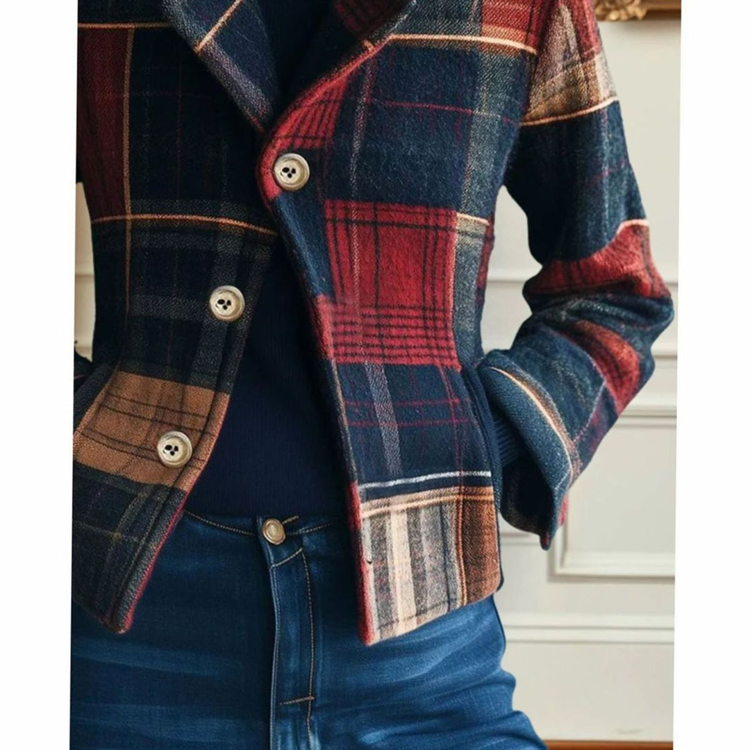 Women's Patchwork Plaid Single-Breasted Wool-Blend Jacket