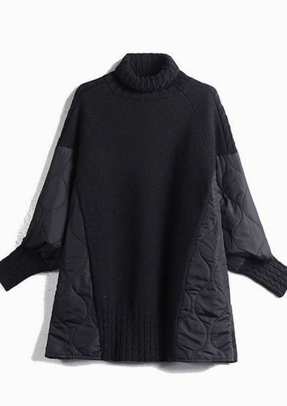 Women's Patchwork Turtleneck Jumper Relaxed Quilted Knit