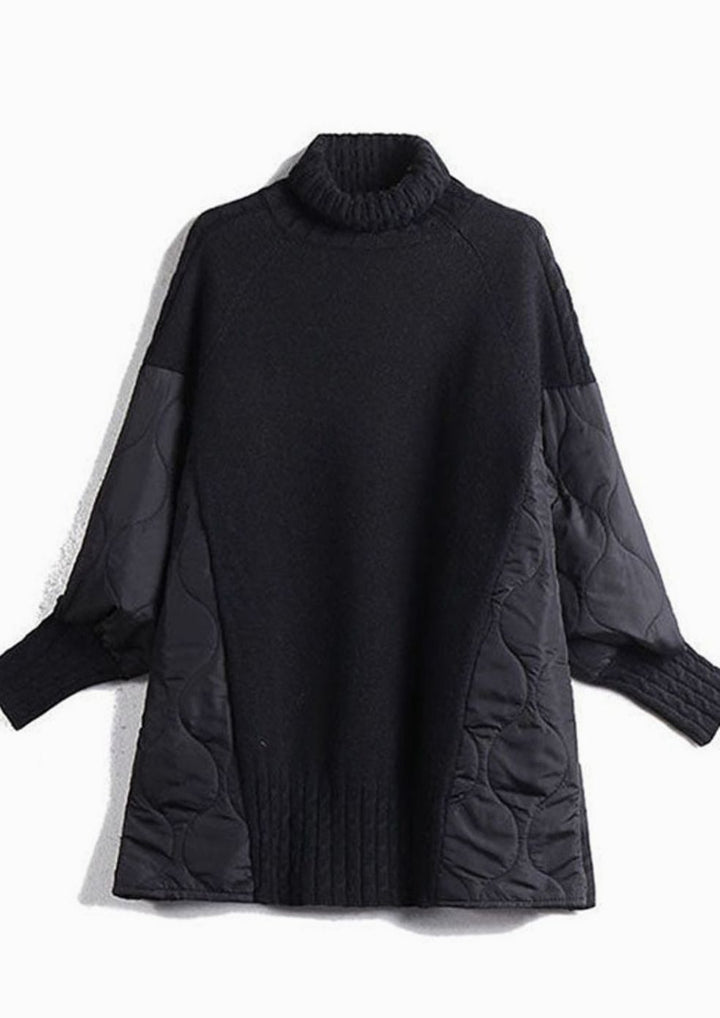 Women's Patchwork Turtleneck Jumper Relaxed Quilted Knit