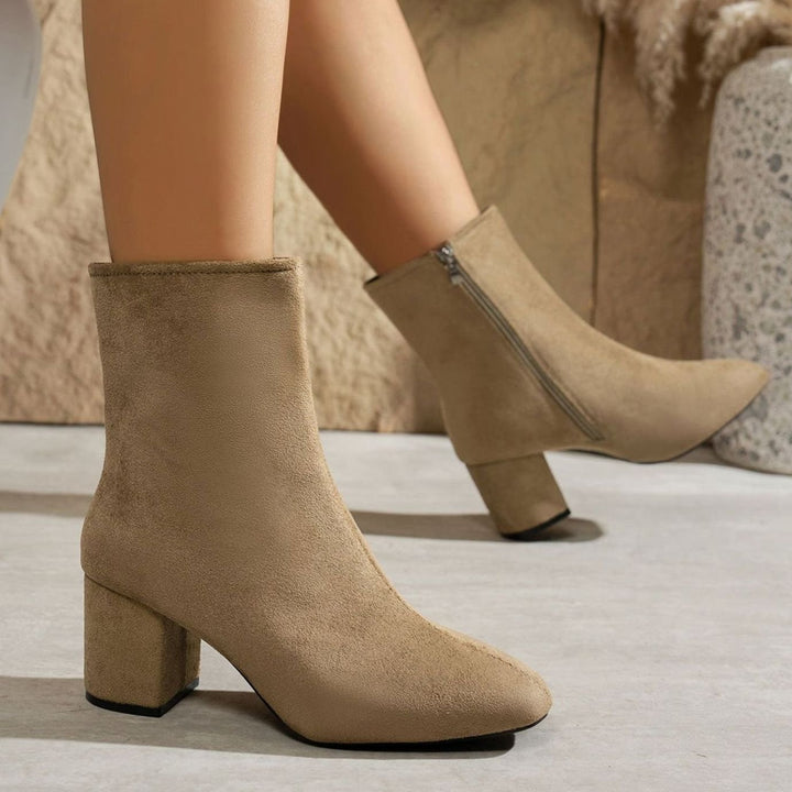 Women's Patent Block-Heel Side-Zip Ankle Boots - Khaki