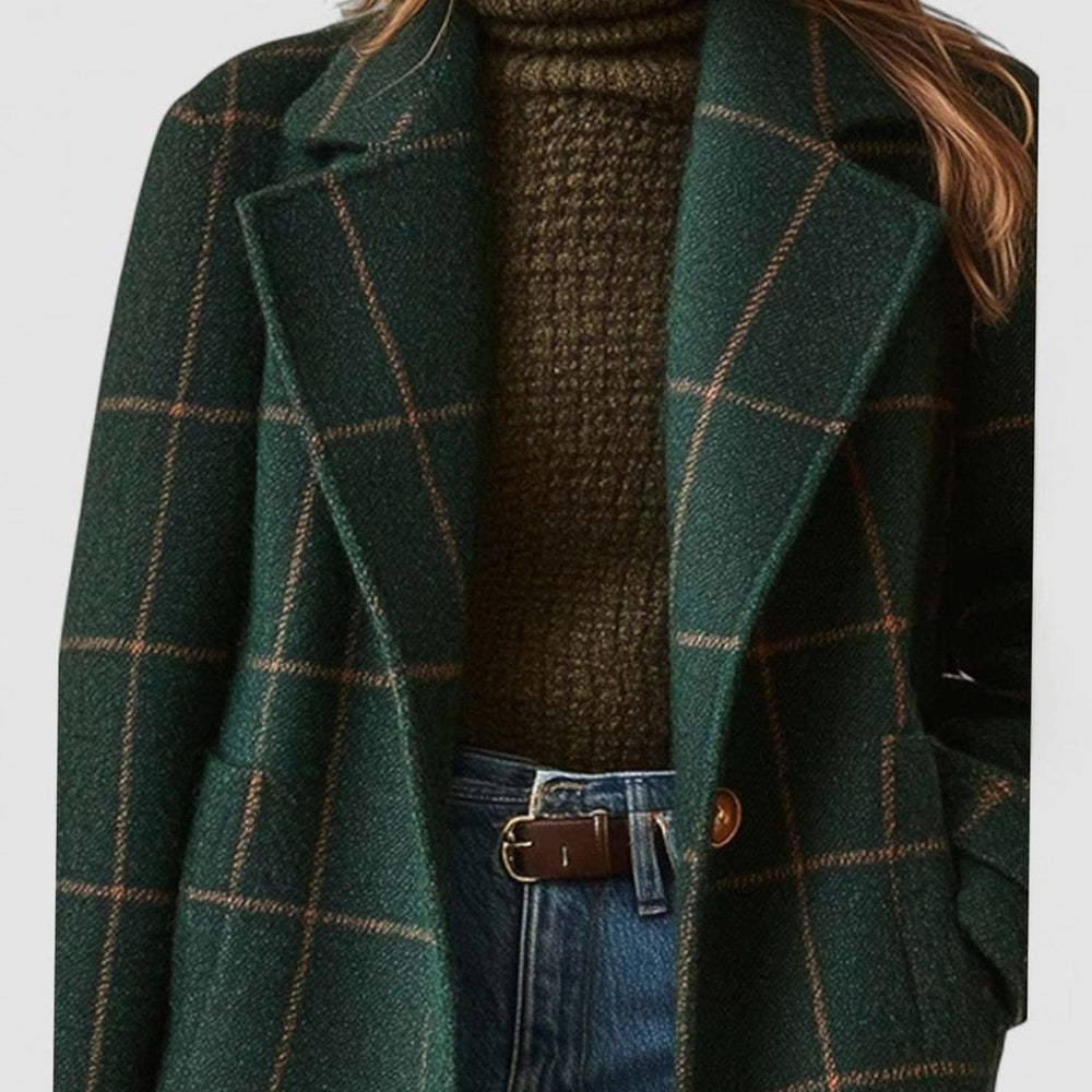 Women's Plaid Wool-Blend Longline Notch-Lapel Coat