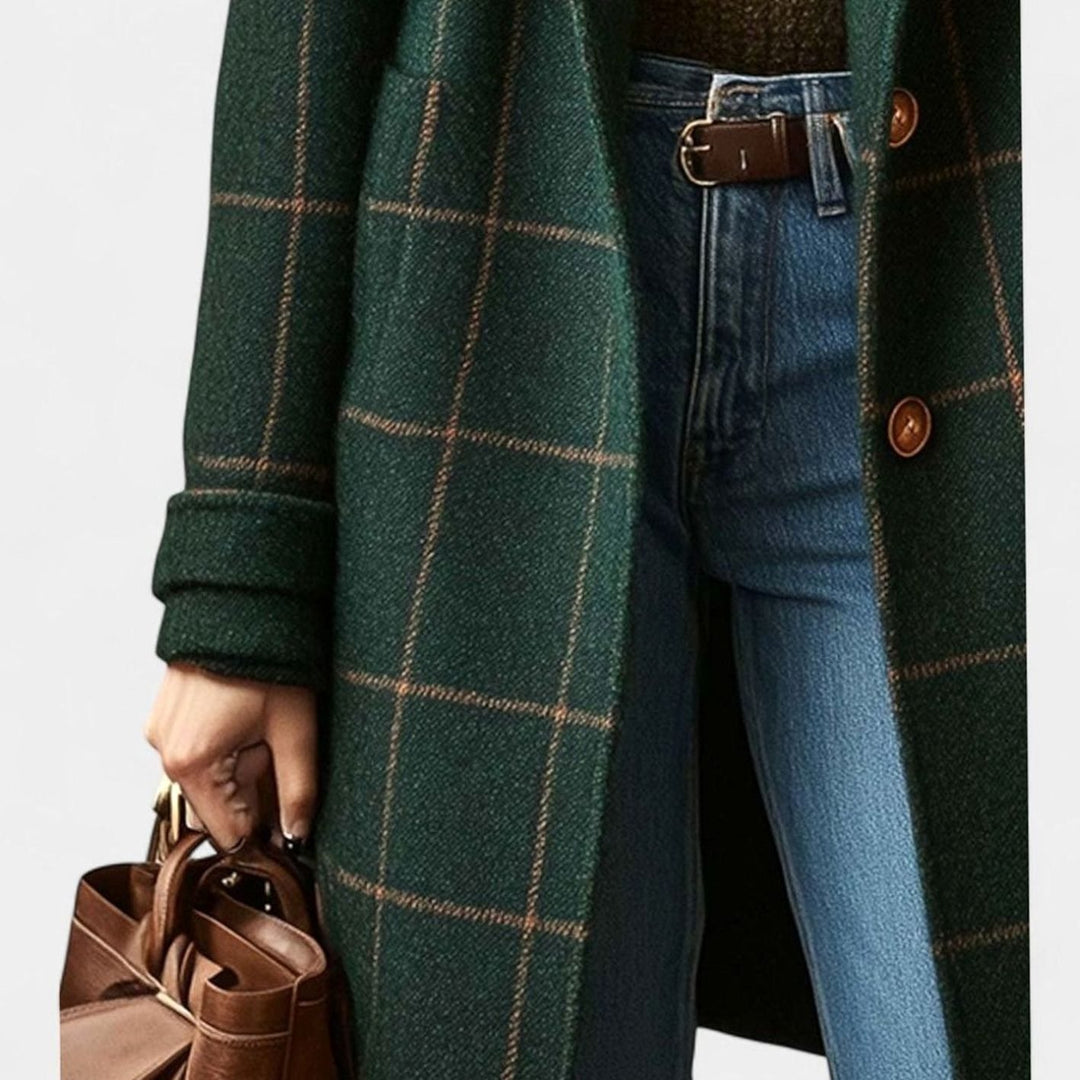 Women's Plaid Wool-Blend Longline Notch-Lapel Coat