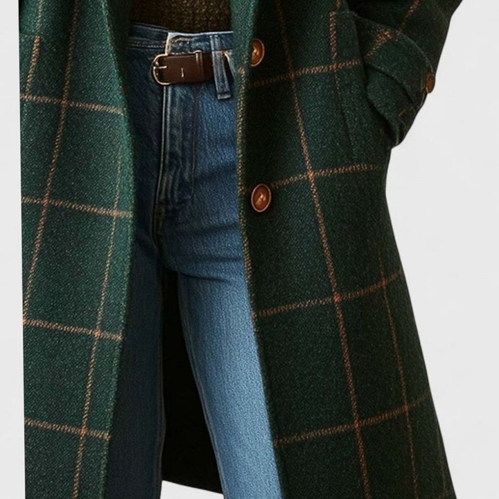 Women's Plaid Wool-Blend Longline Notch-Lapel Coat