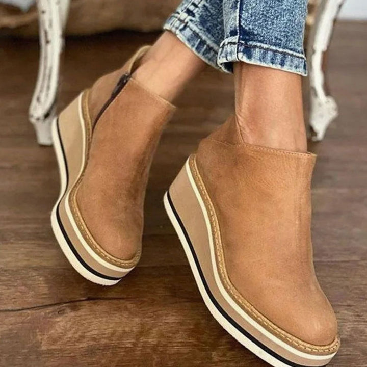 Women's Platform Wedge Zip-Up Ankle Boots - Beige