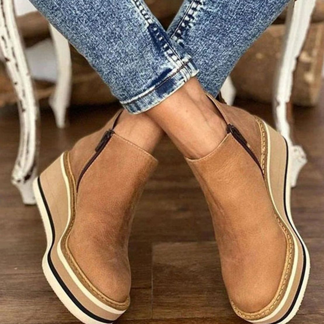 Women's Platform Wedge Zip-Up Ankle Boots