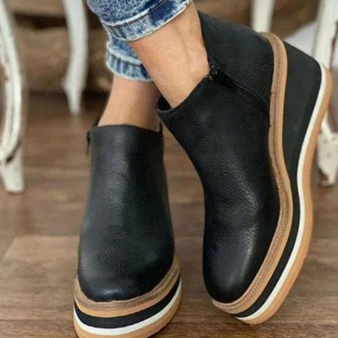 Women's Platform Wedge Zip-Up Ankle Boots - Black