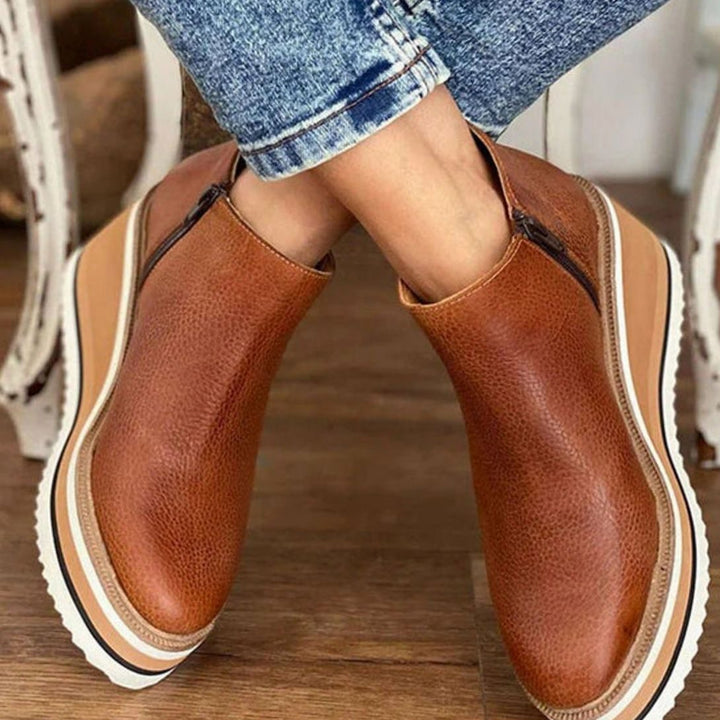 Women's Platform Wedge Zip-Up Ankle Boots - Dark Brown