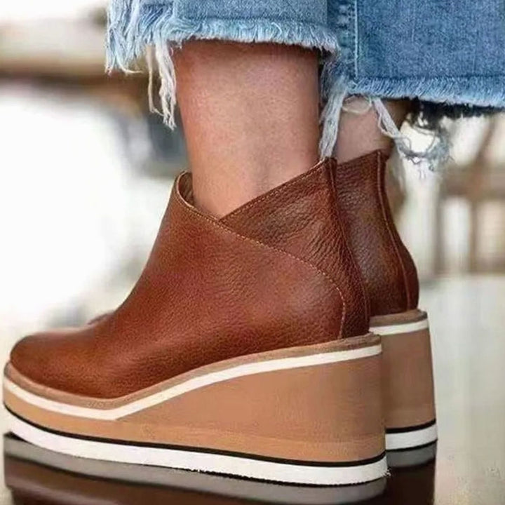 Women's Platform Wedge Zip-Up Ankle Boots