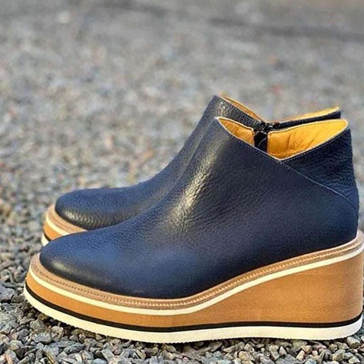 Women's Platform Wedge Zip-Up Ankle Boots - Dark Navy