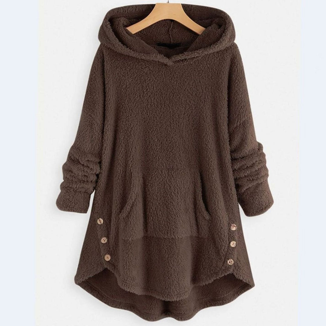 Women's Plush Fleece Full-Zip Hooded Cat Graphic Hoodie - Brown