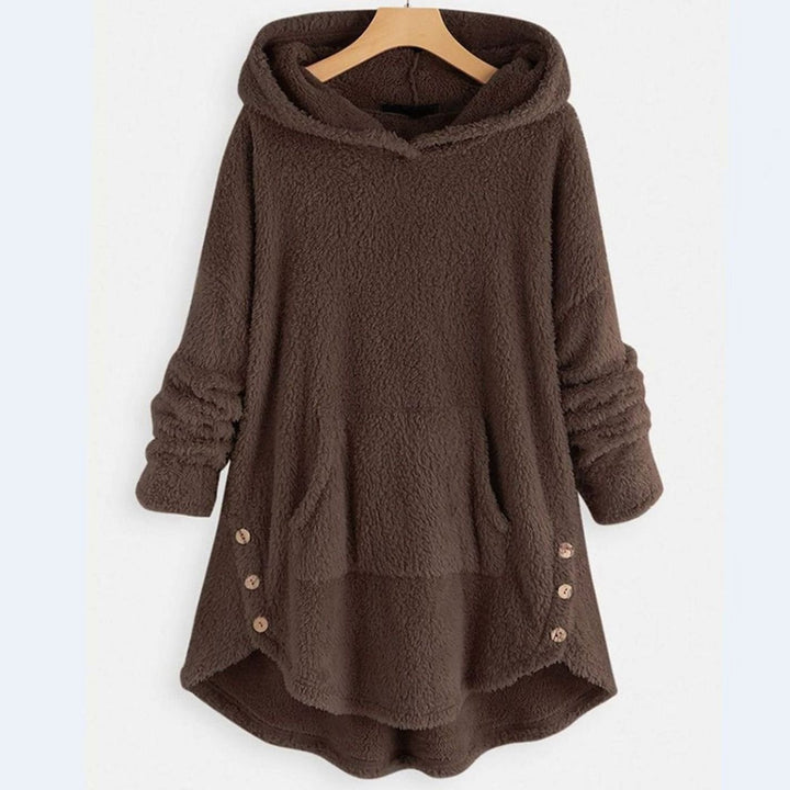 Women's Plush Fleece Full-Zip Hooded Cat Graphic Hoodie - Brown