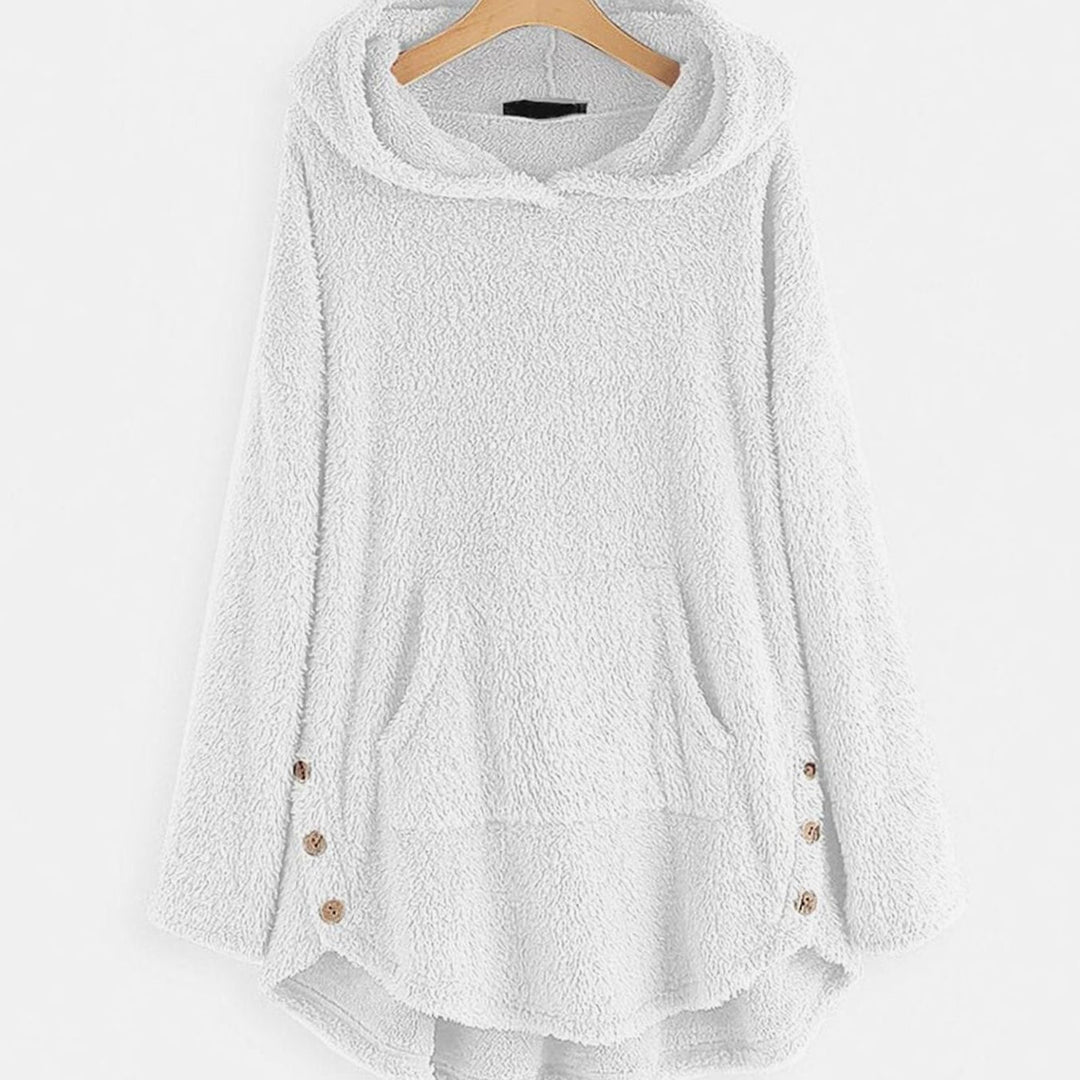 Women's Plush Fleece Full-Zip Hooded Cat Graphic Hoodie - White