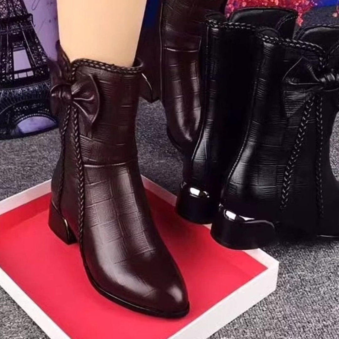 Women's Pointed-Toe Block-Heel Bow-Detail Mid-Calf Boots