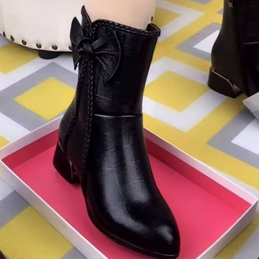 Women's Pointed-Toe Block-Heel Bow-Detail Mid-Calf Boots