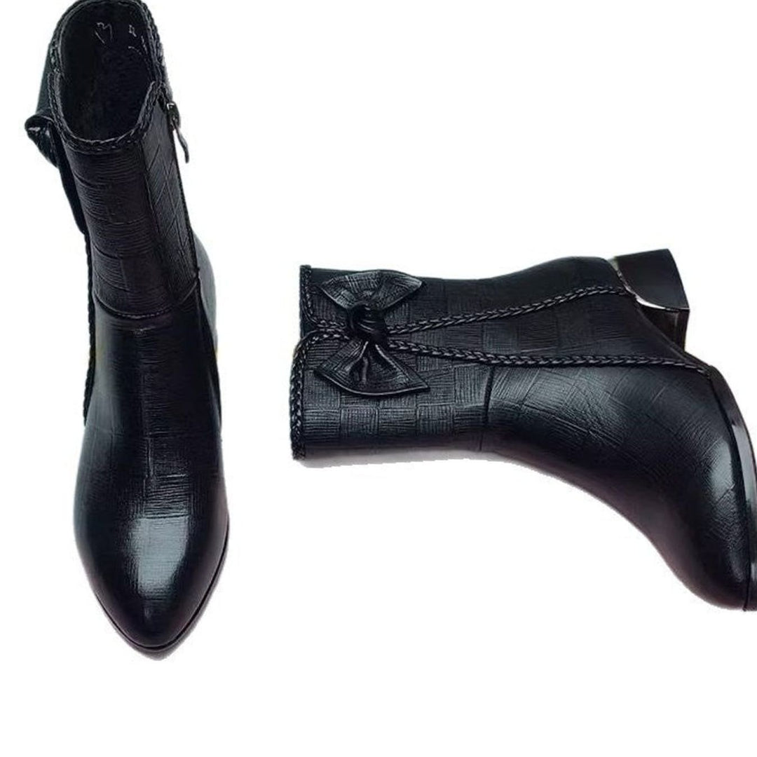 Women's Pointed-Toe Block-Heel Bow-Detail Mid-Calf Boots