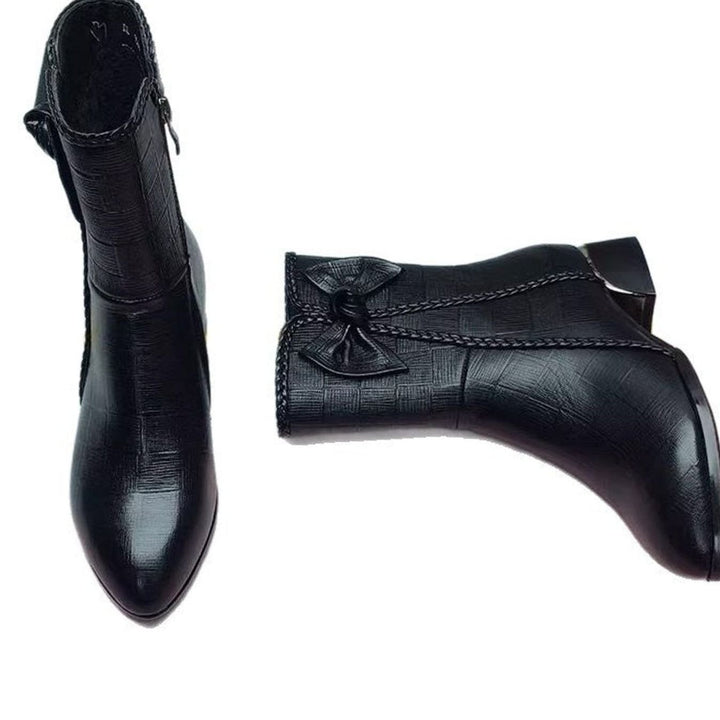 Women's Pointed-Toe Block-Heel Bow-Detail Mid-Calf Boots