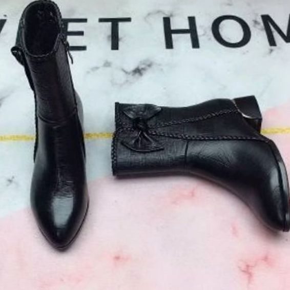 Women's Pointed-Toe Block-Heel Bow-Detail Mid-Calf Boots - Black
