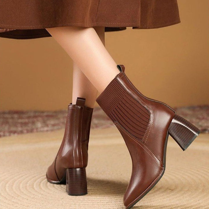 Women's Pointed-Toe Block-Heel Knit-Panel Ankle Boots
