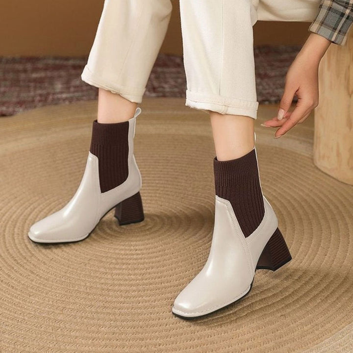 Women's Pointed-Toe Block-Heel Knit-Panel Ankle Boots