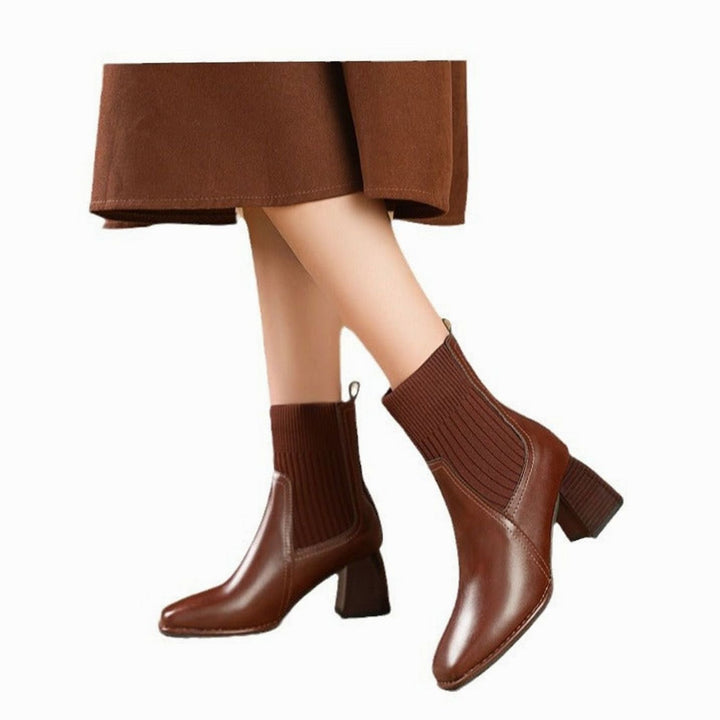 Women's Pointed-Toe Block-Heel Knit-Panel Ankle Boots