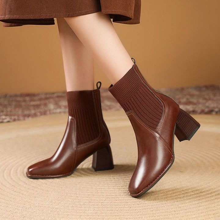 Women's Pointed-Toe Block-Heel Knit-Panel Ankle Boots