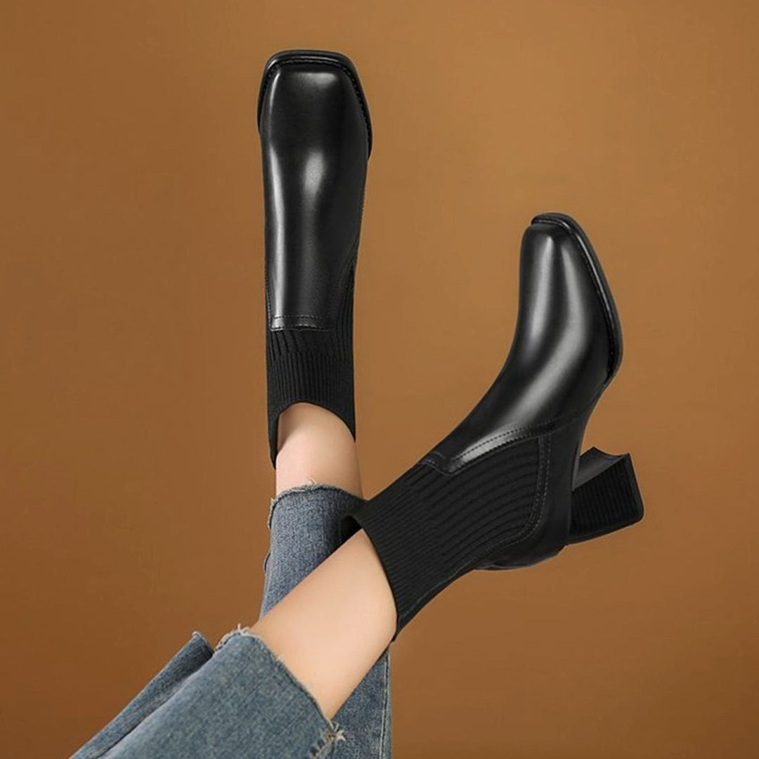 Women's Pointed-Toe Block-Heel Knit-Panel Ankle Boots