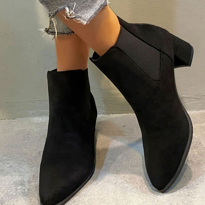 Women's Pointed-Toe Block-Heel Slip-On Suede Ankle Boots