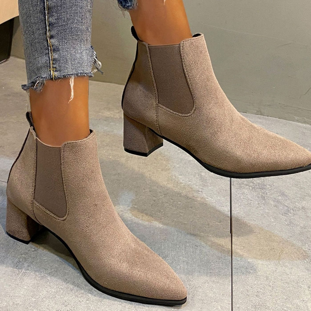 Women's Pointed-Toe Block-Heel Slip-On Suede Ankle Boots
