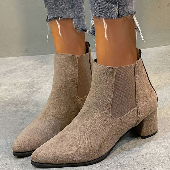 Women's Pointed-Toe Block-Heel Slip-On Suede Ankle Boots