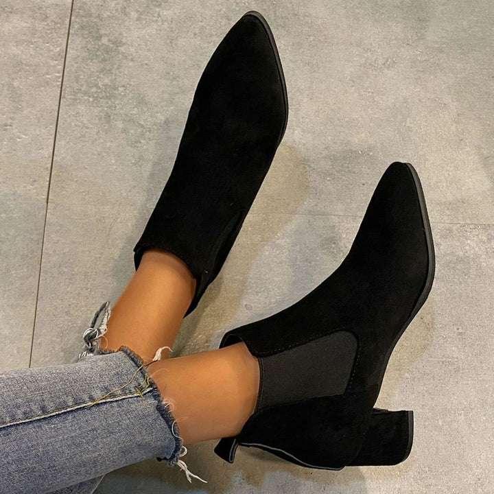 Women's Pointed-Toe Block-Heel Slip-On Suede Ankle Boots