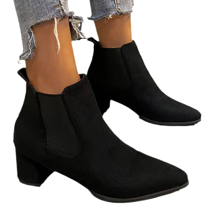 Women's Pointed-Toe Block-Heel Slip-On Suede Ankle Boots