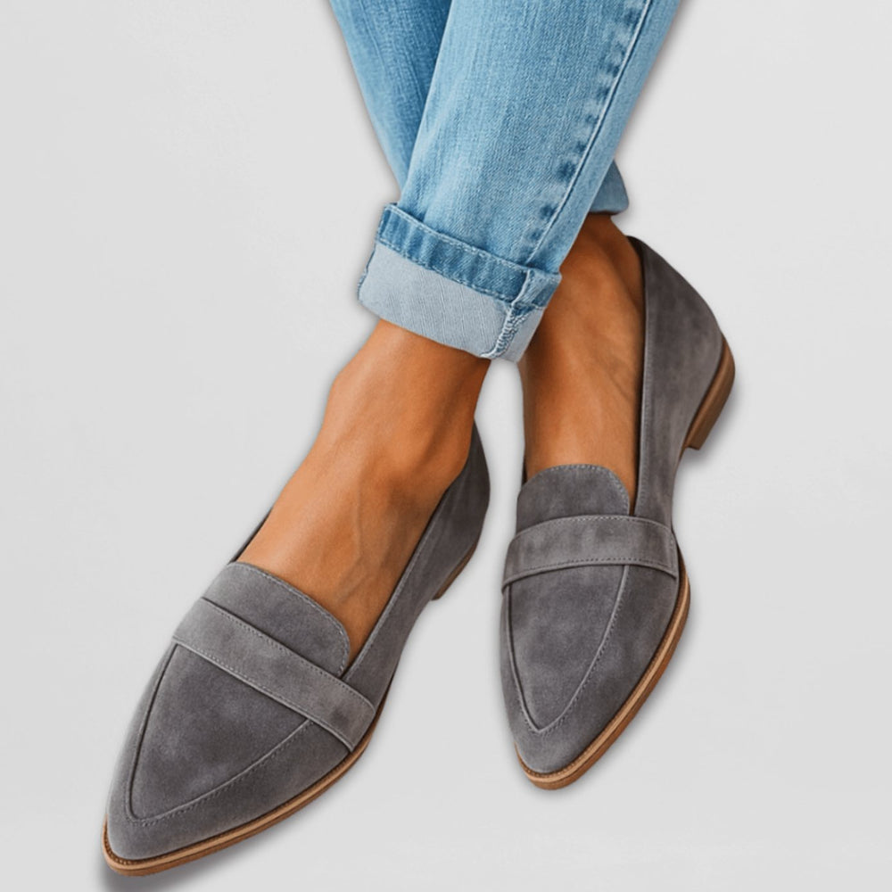 Women's Pointed-Toe Suede Slip-On Loafers Cushioned Insole - Grey
