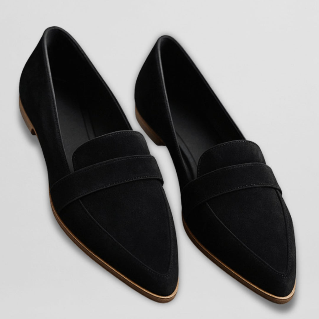 Women's Pointed-Toe Suede Slip-On Loafers Cushioned Insole - Black