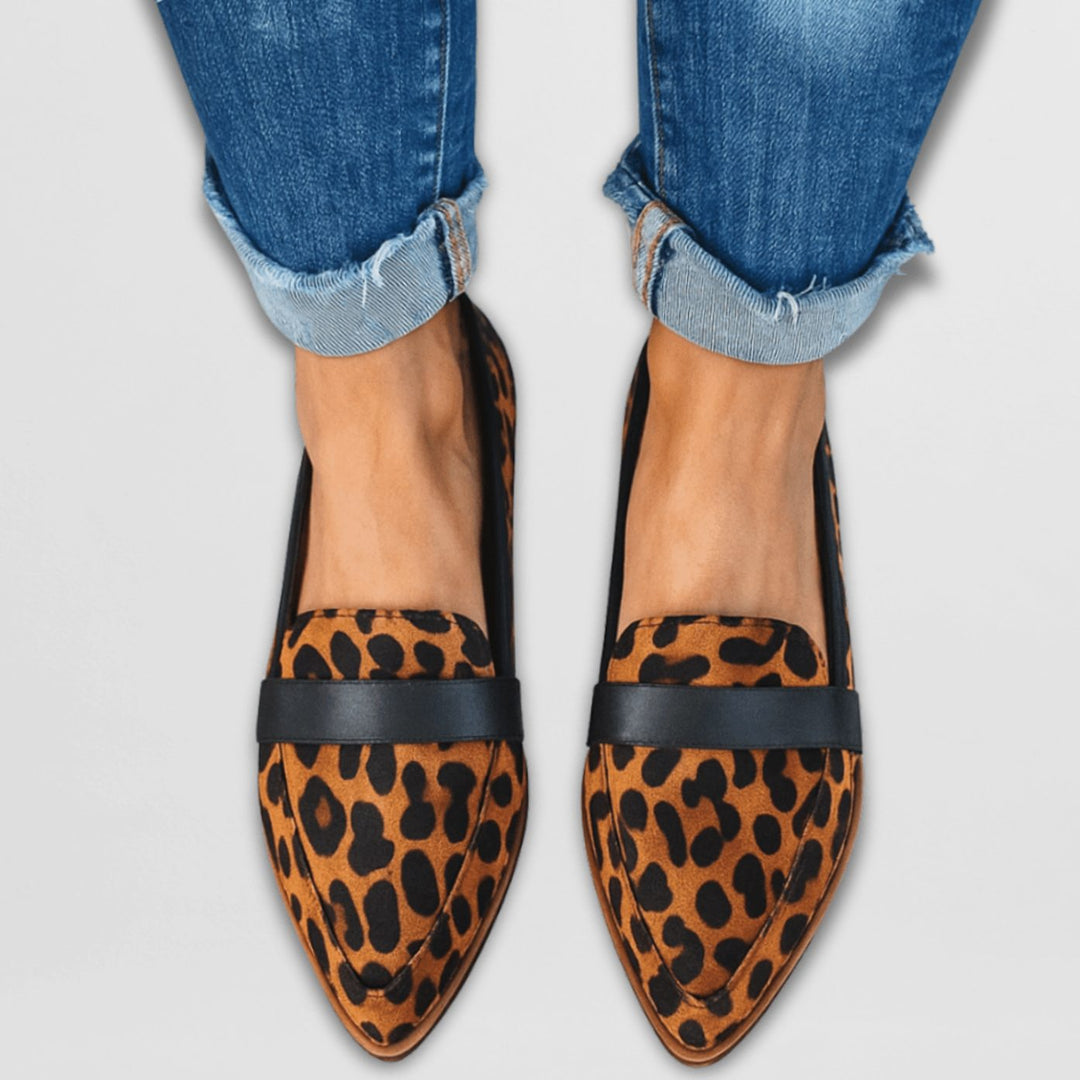 Women's Pointed-Toe Suede Slip-On Loafers Cushioned Insole - Leopard Print