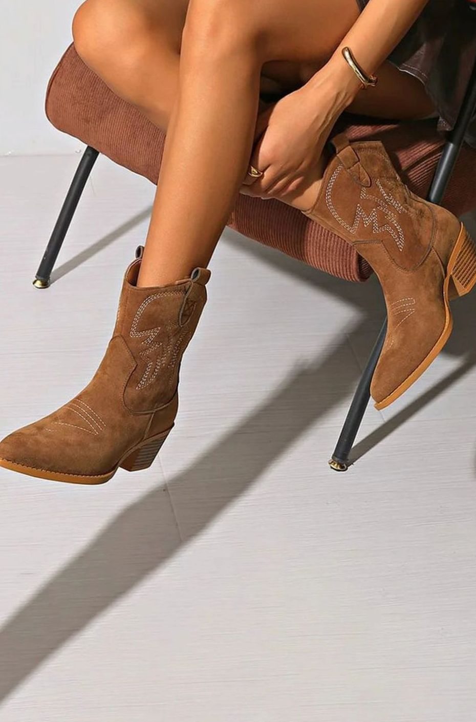 Women's Pointed-Toe Western-Stitch Block-Heel Ankle Boots