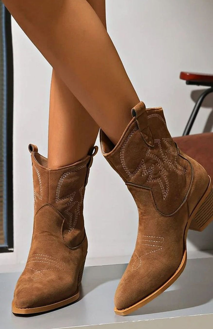 Women's Pointed-Toe Western-Stitch Block-Heel Ankle Boots