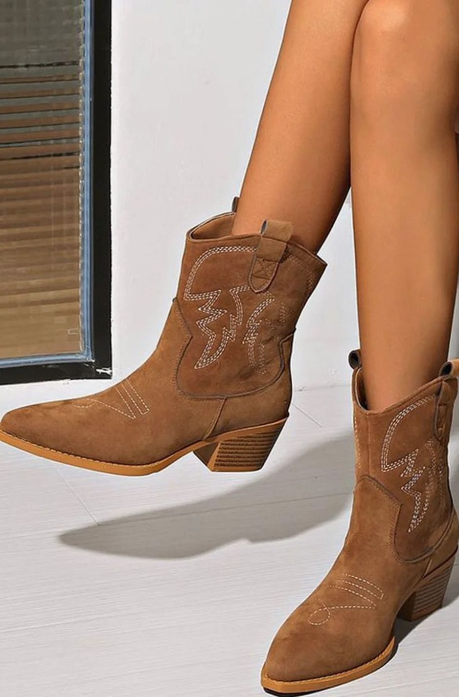 Women's Pointed-Toe Western-Stitch Block-Heel Ankle Boots